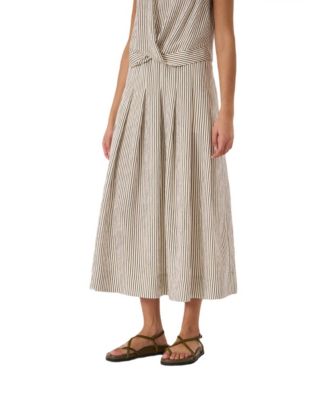 Women's Pleated Stripe Midi Skirt