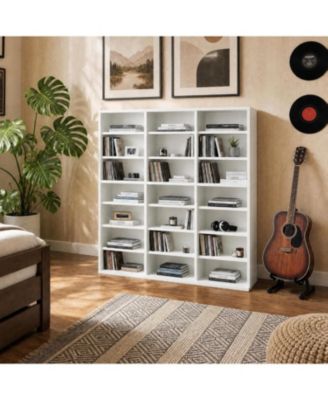 7-Tier Wood 21-Compartment Adjustable Shelf Media Storage Tower