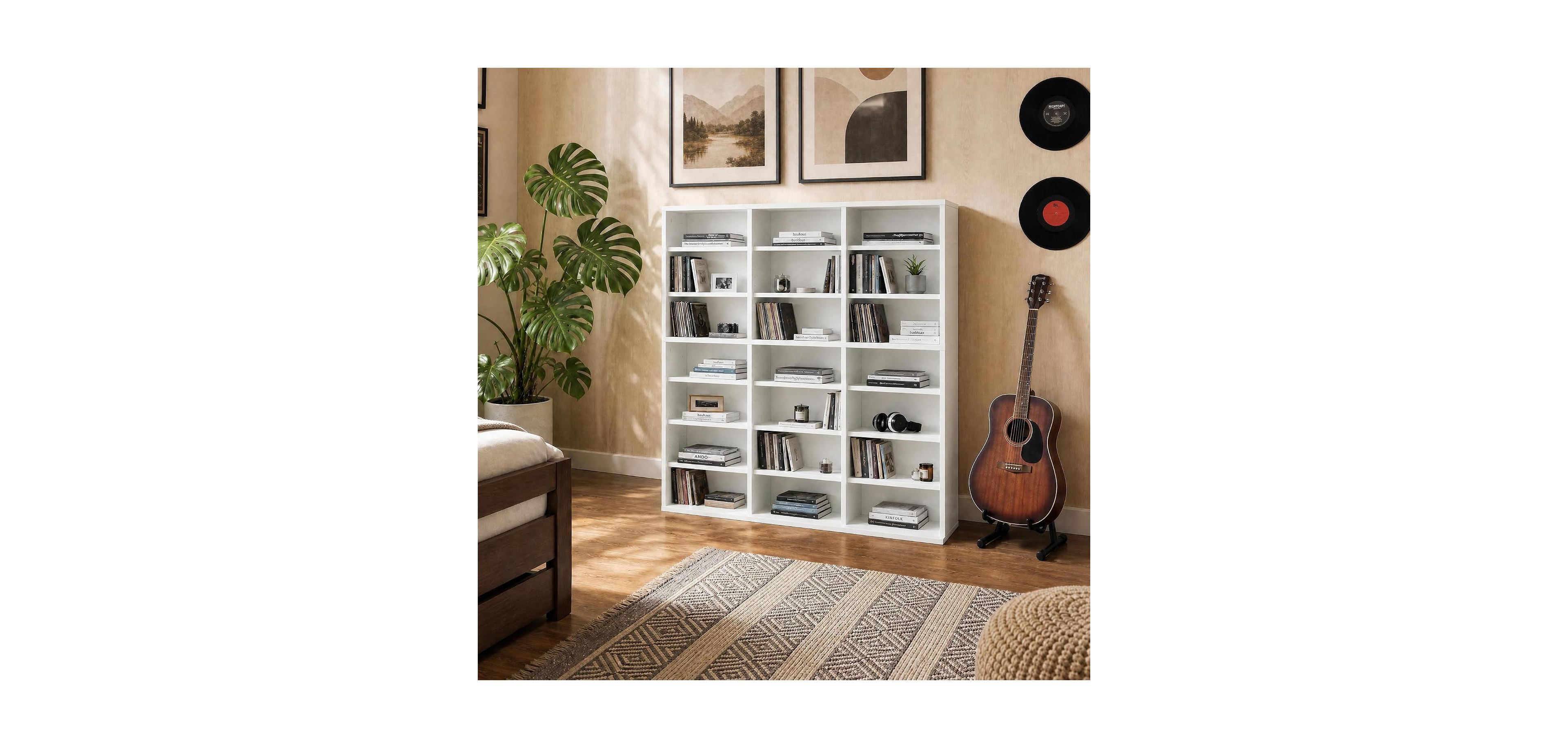 Gaomon 7-Tier Wood 21-Compartment Adjustable Shelf Media Storage Tower
