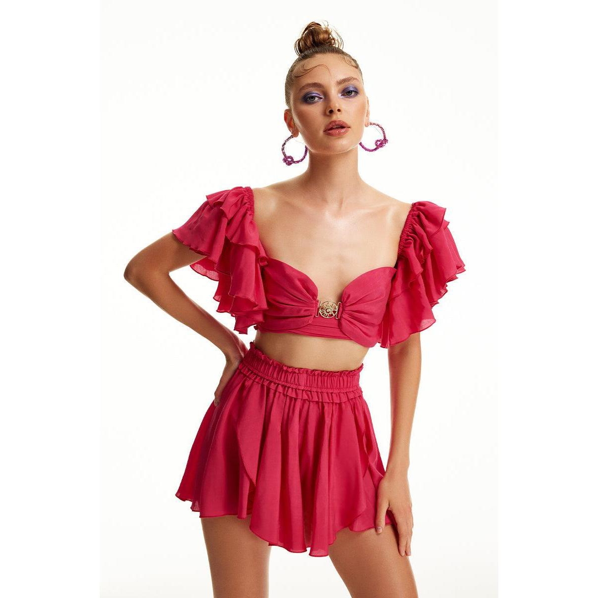 Luna B Women's Whimsy Sweetheart-Neck Ruffled Top