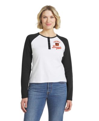 Women's  White/Black Cincinnati Bengals Henley Long Sleeve Raglan T-Shirt