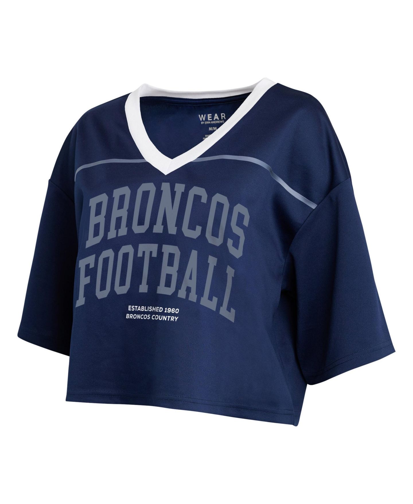 Женская футболка WEAR by Erin Andrews Navy Denver Broncos Cropped V-Neck Jersey — фото 4