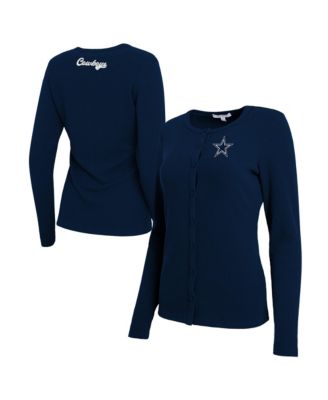 Women's  Navy Dallas Cowboys Ribbed Full-Button Cardigan Sweater