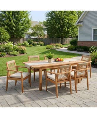 7-Piece Acacia Wood Outdoor Dining Set with Extendable Table and 6 Armchairs for Garden