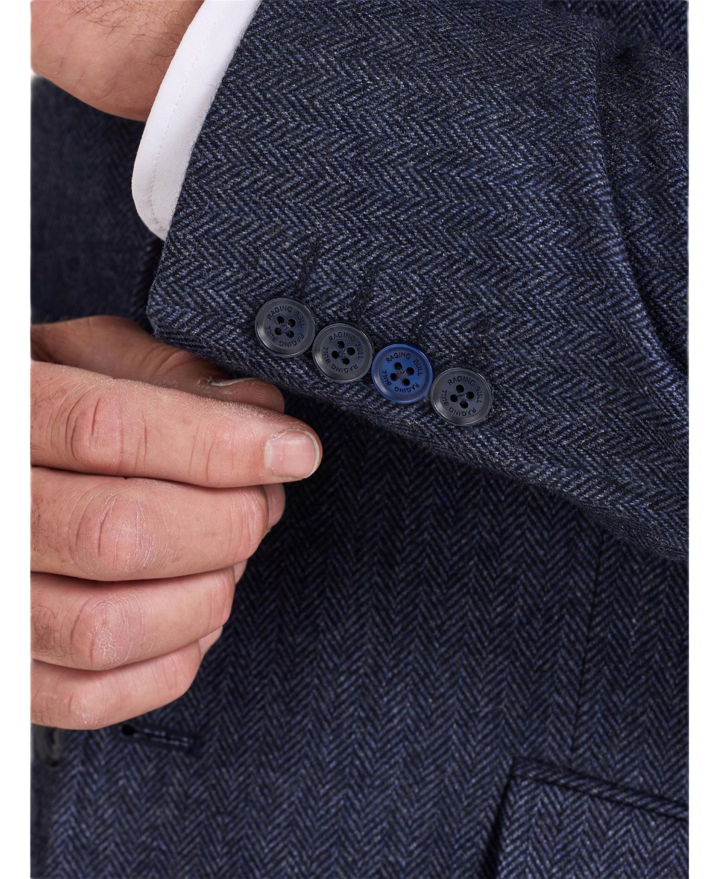 Мужской пиджак Raging Bull Herringbone Classic-Fit Wool-Blend Blazer, цвет: Тёмно-синий — фото 7