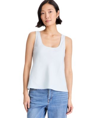 Women's Scoop Neck Side-Slit Linen-Blend Tank Top