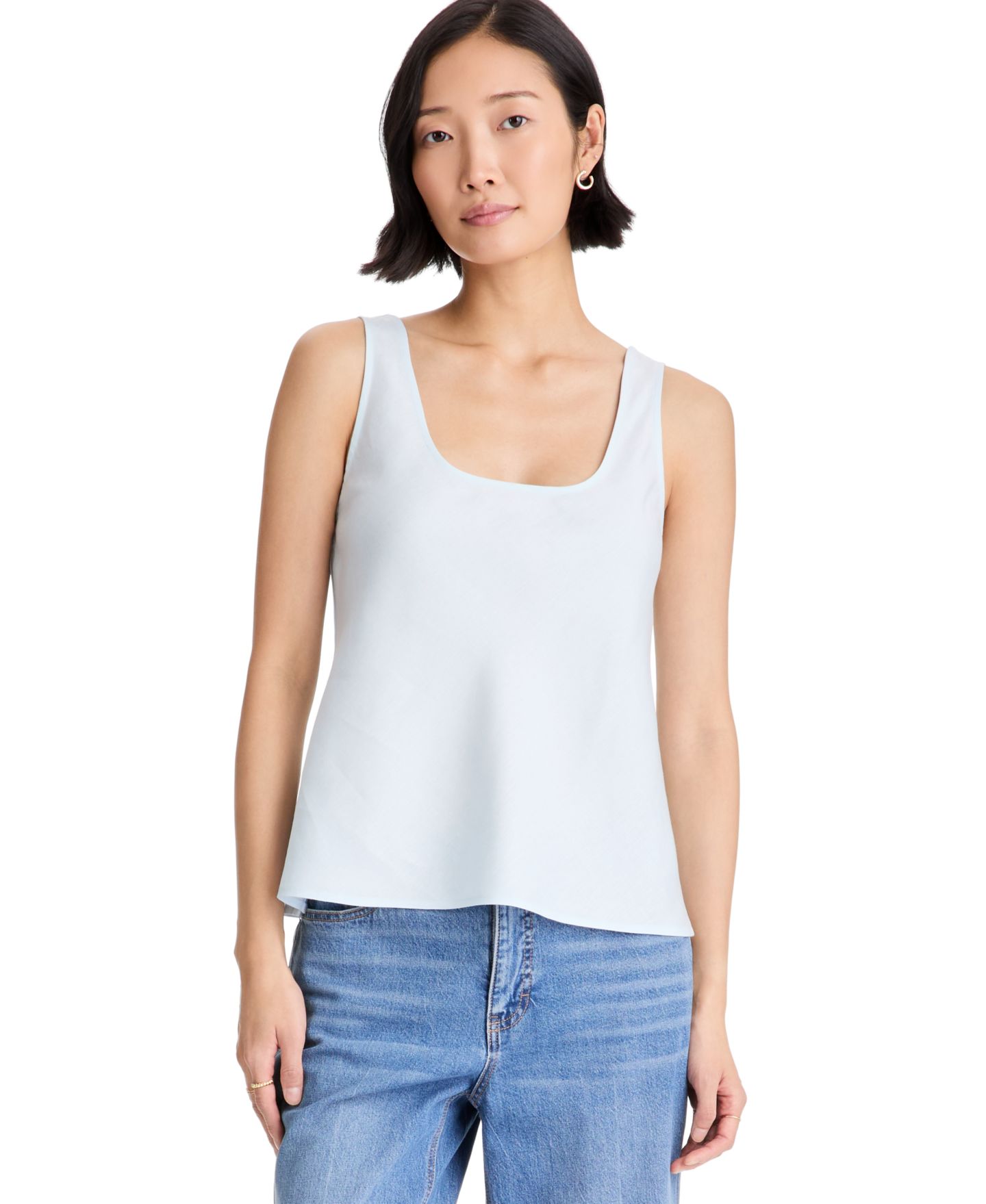 Женский топ On 34th Scoop Neck Side-Slit Linen-Blend, цвет: Бриллиантовый синий — фото 1