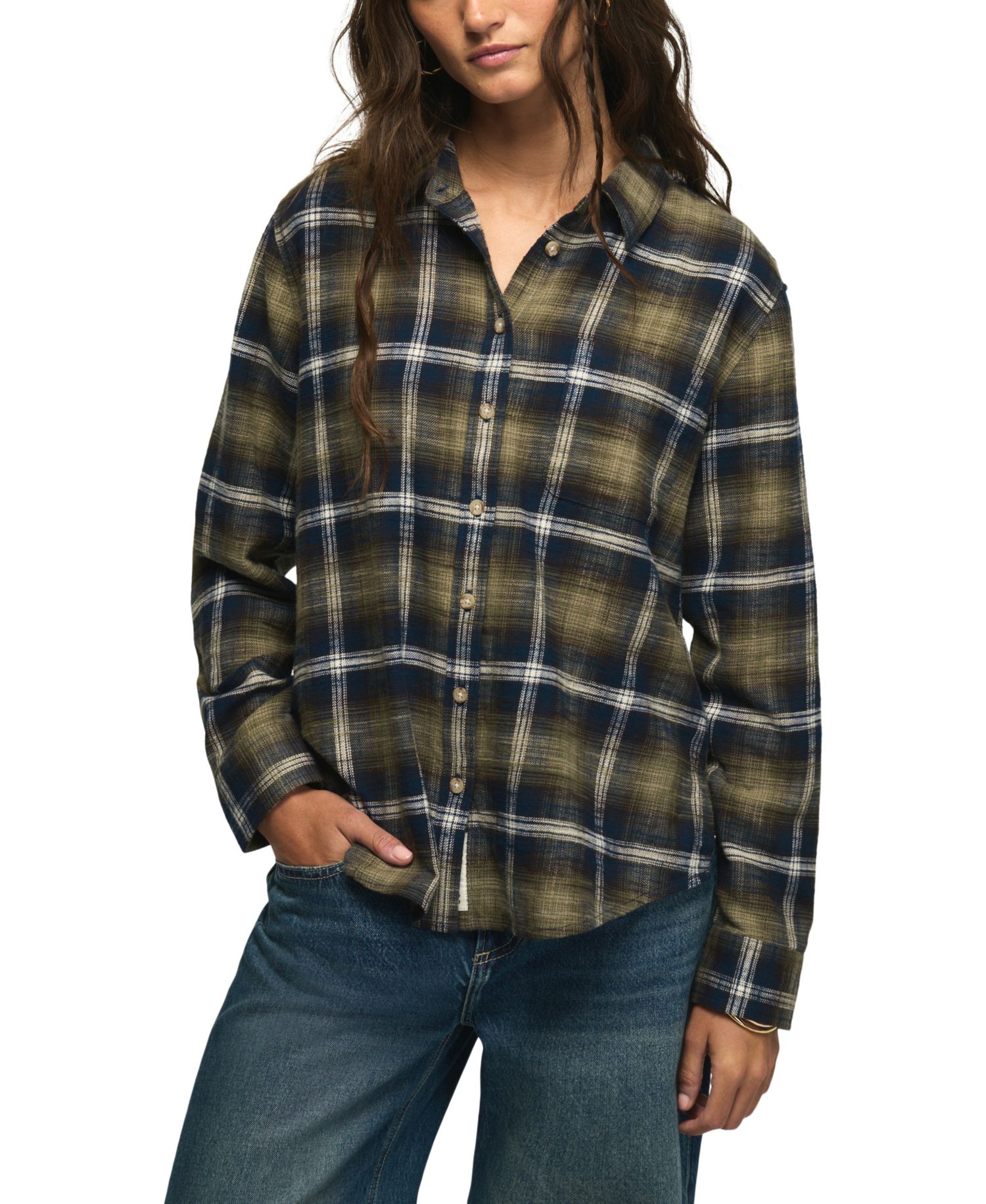 Women's Long-Sleeve Plaid Button Down Shirt