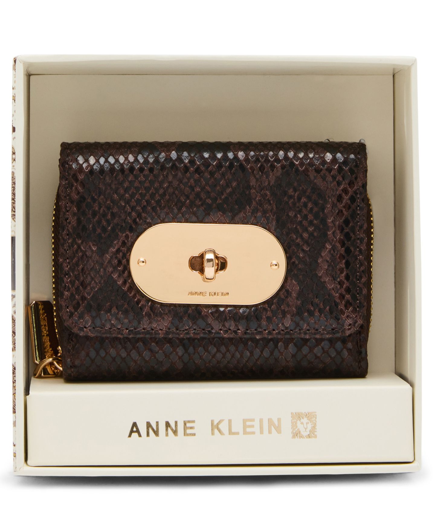 Женский овальный кошелёк Anne Klein тройного сложения с клапаном и поворотным замком, цвет: Коричневый — фото 1