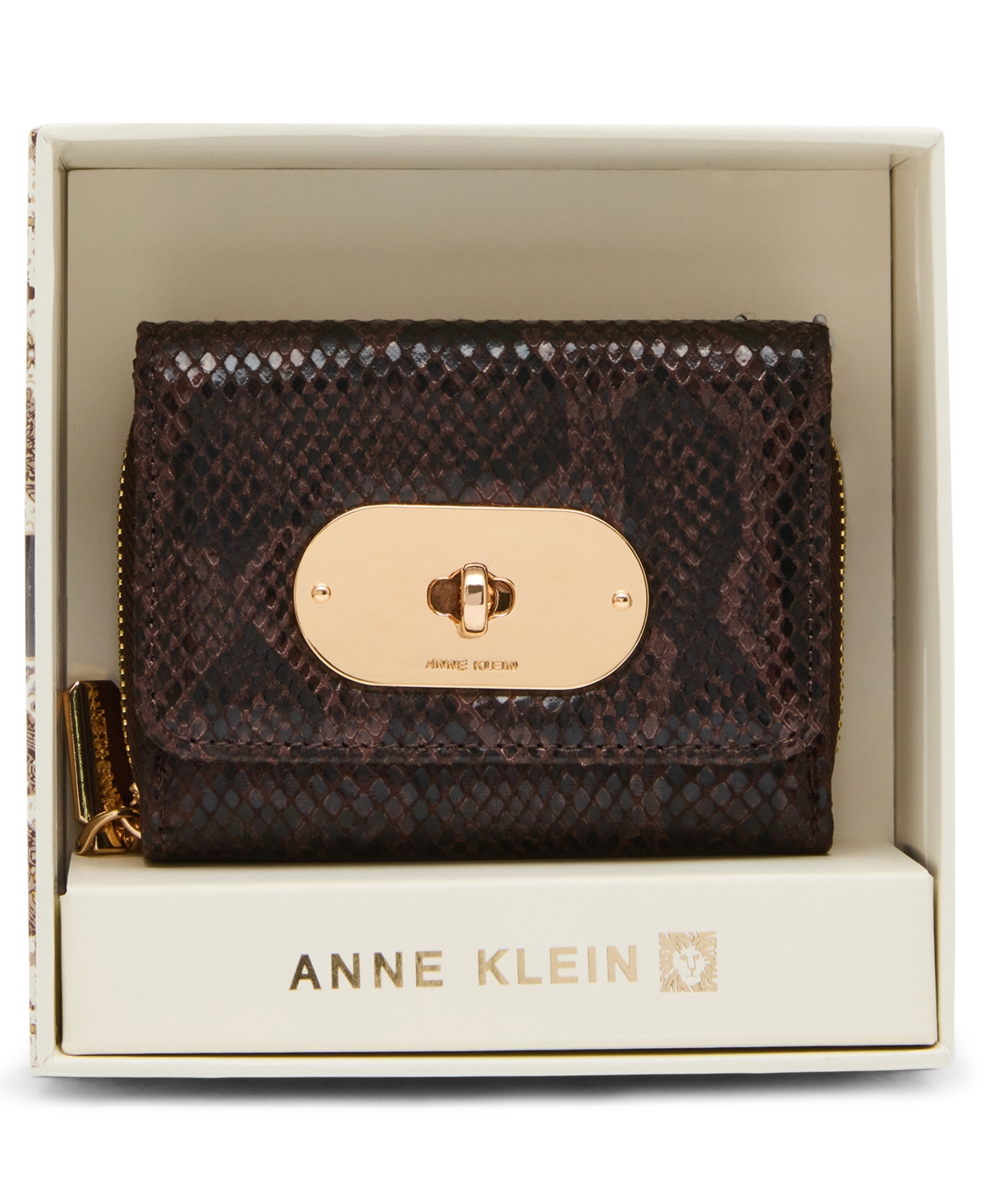 Anne Klein Oval Turn-Lock Flap Trifold Wallet