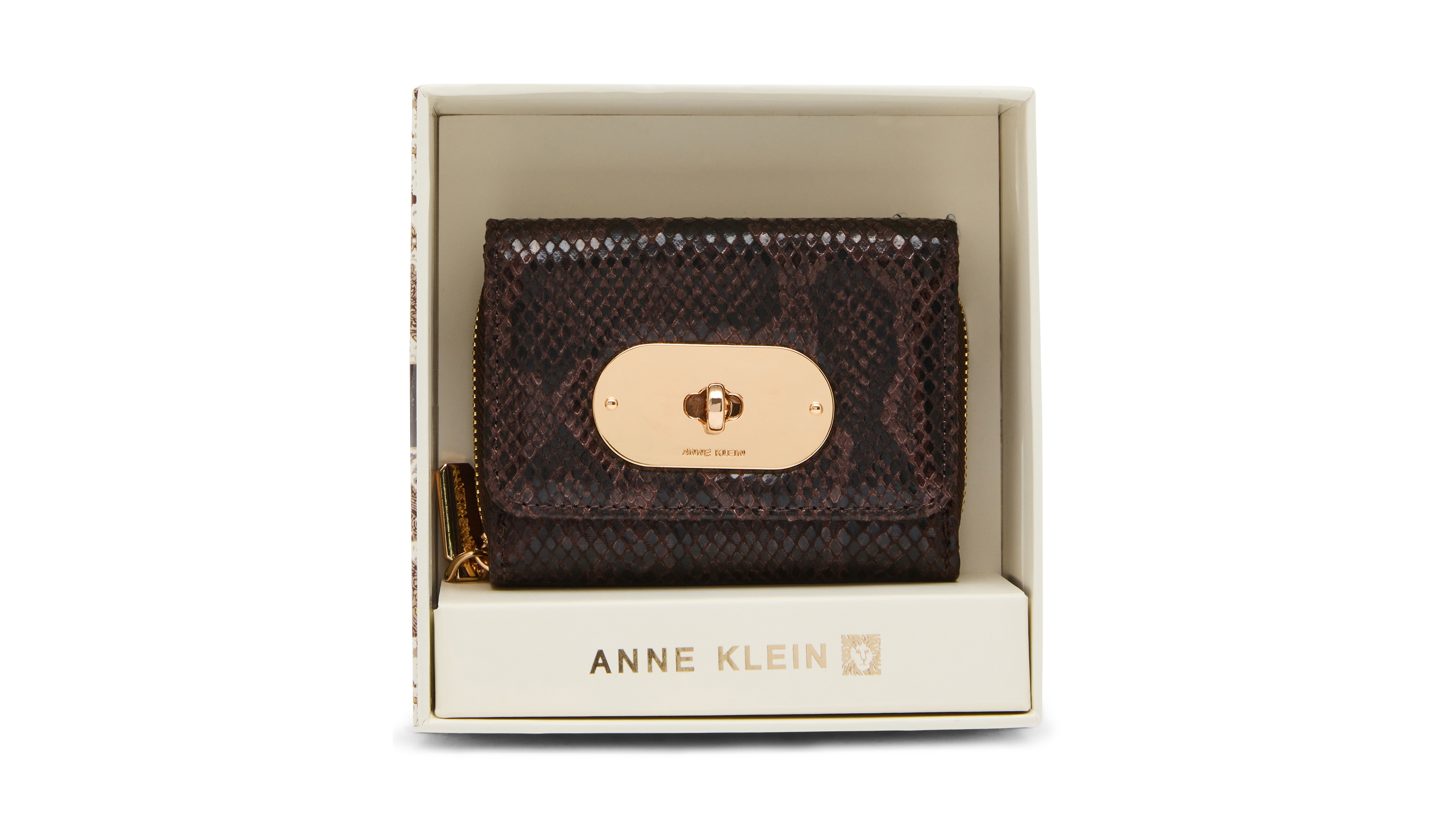 Anne Klein Oval Turn-Lock Flap Trifold Wallet