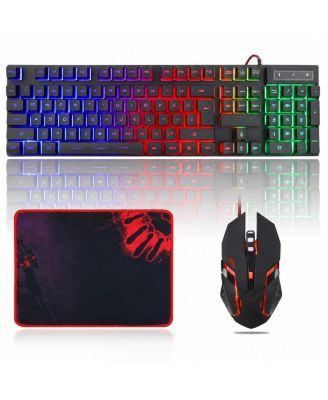 RGB Gaming Keyboard Mouse and Pad Set Wired LED Backlit for PC Laptop