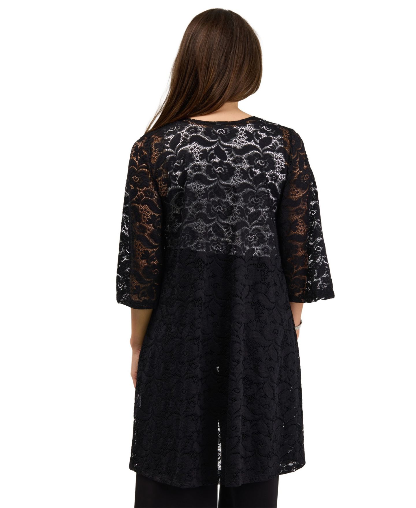 Женская куртка 24seven Comfort Apparel Lace Floral-Print 3/4-Sleeve, цвет: Чёрный — фото 4