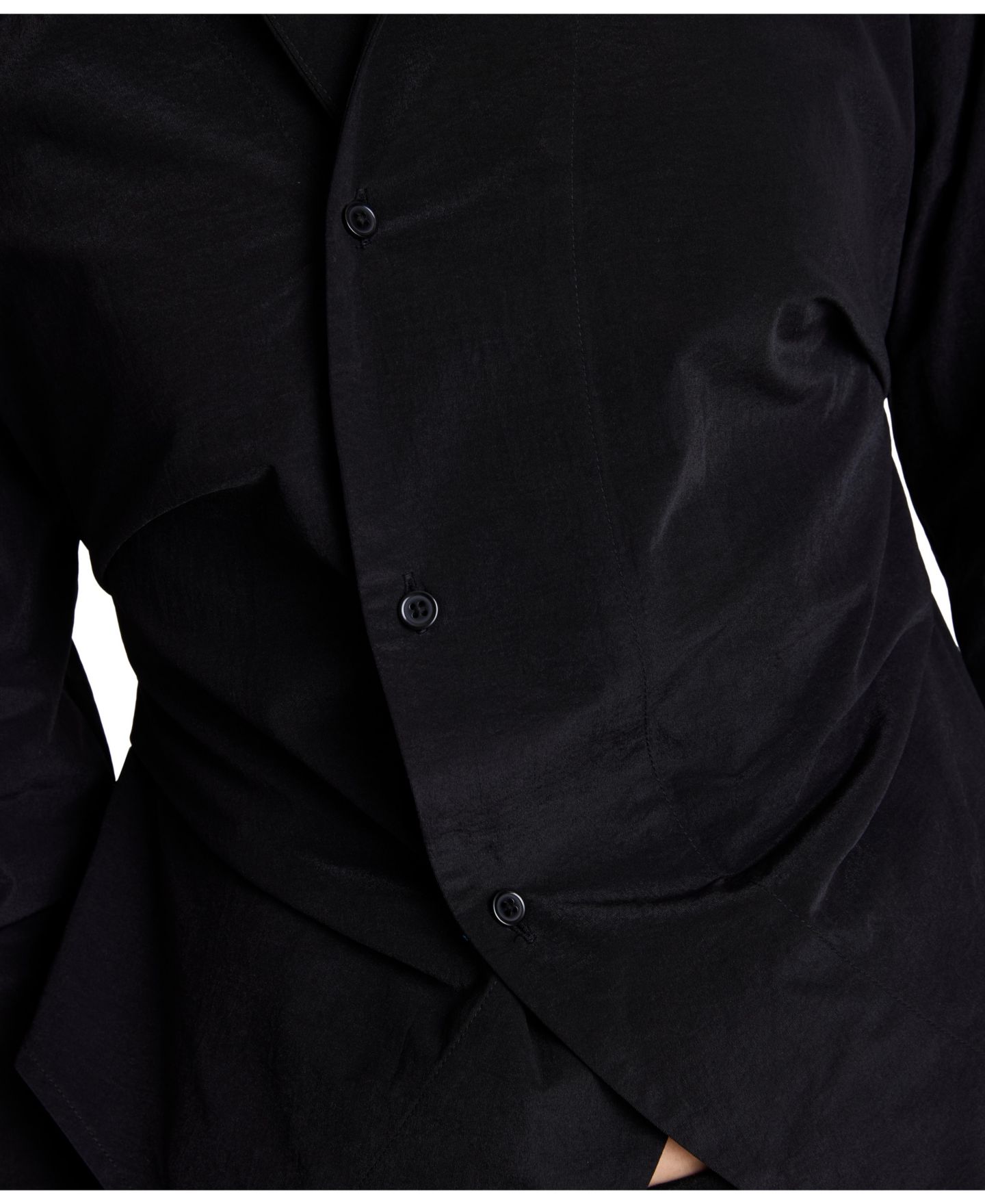 Женская рубашка Kenneth Cole Asymmetrical Long-Sleeve Collared Knit Taffeta, цвет: Чёрный — фото 5