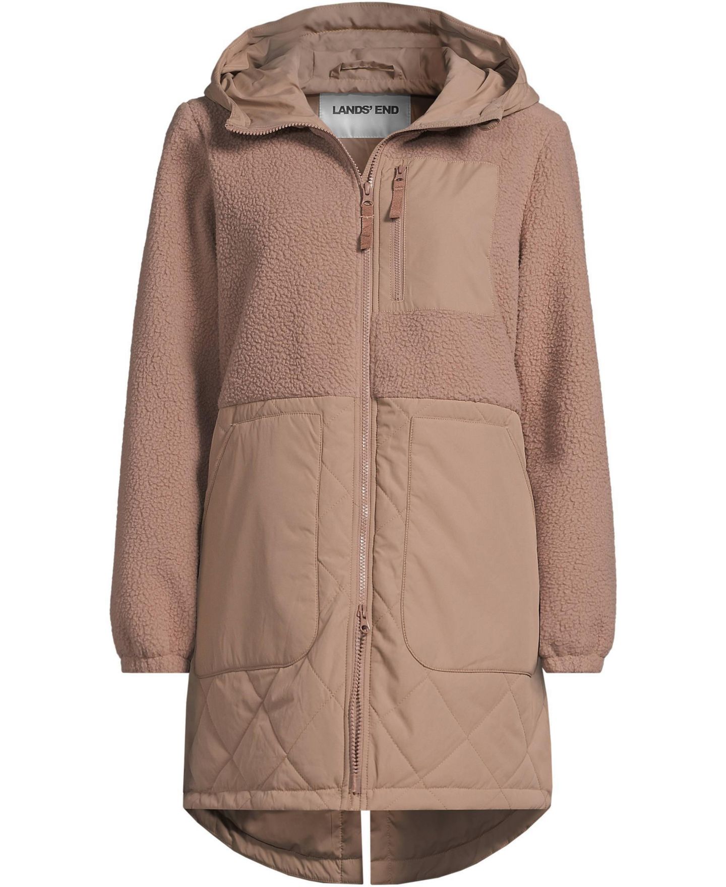 Женская куртка Lands' End Plus Size High Pile Quilted Mixed Media, цвет: Какао — фото 3