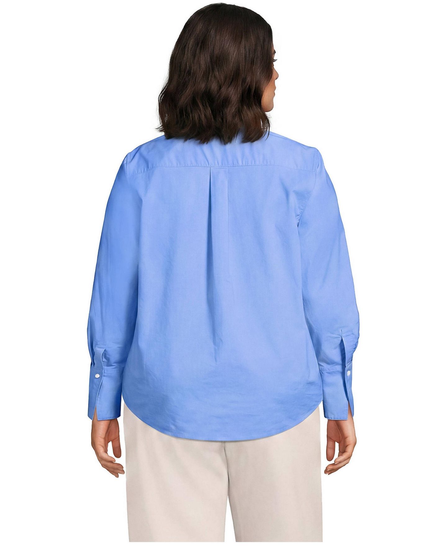 Женская рубашка Lands' End Plus Size Removable-Collar Poplin Long-Sleeve, цвет: Прозрачный синий небесно-голубой / Белый — фото 3