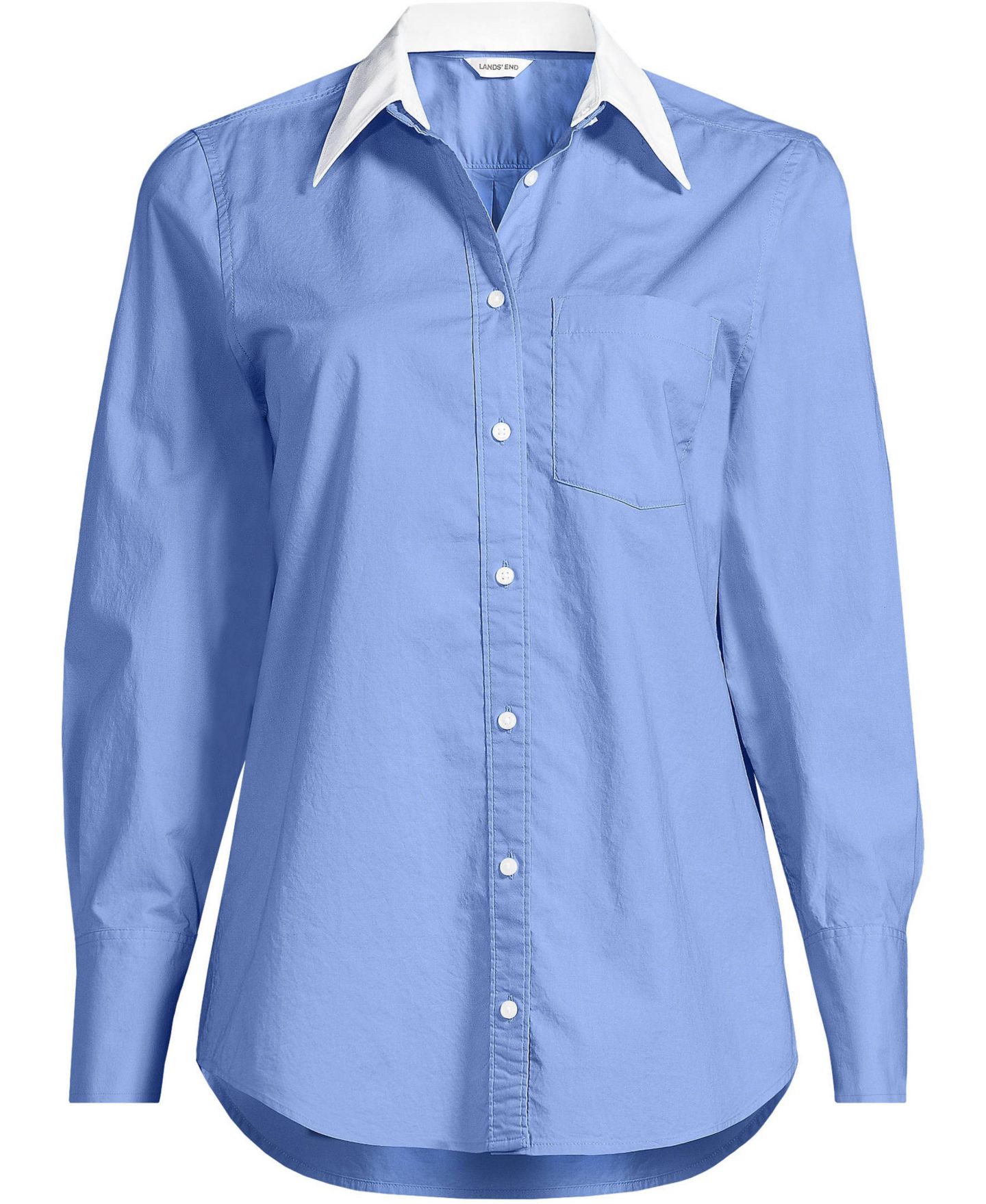 Женская рубашка Lands' End Removable-Collar Poplin Long-Sleeve, цвет: Прозрачный синий небесно-голубой / Белый — фото 3