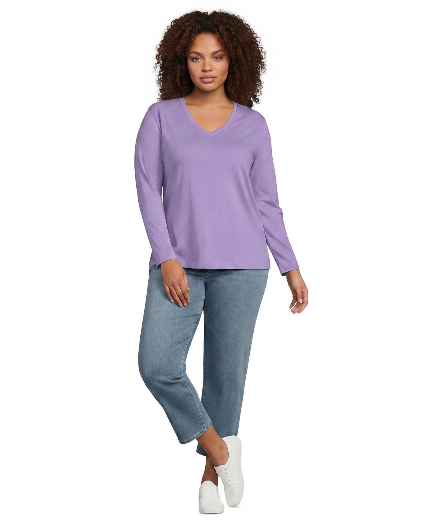 Plus Size Supima Cotton Long Sleeve V-Neck T-Shirt