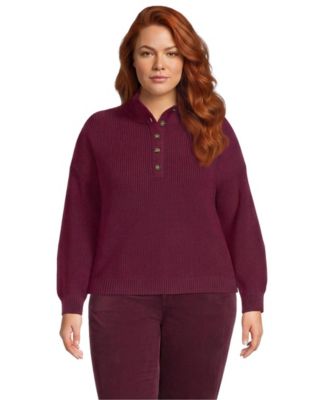 Plus Size Cotton Button Up Henley Sweater