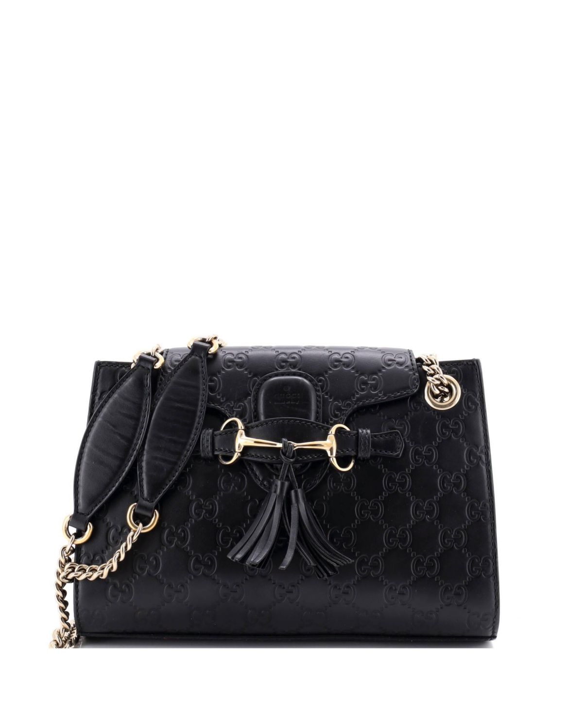 Pre-Owned Gucci Small Emily Chain Flap Shoulder Bag Guccissima Leather - Black