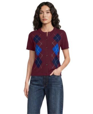 Women's CashTouch Jacquard Ribbed Cuff Cardigan Sweater