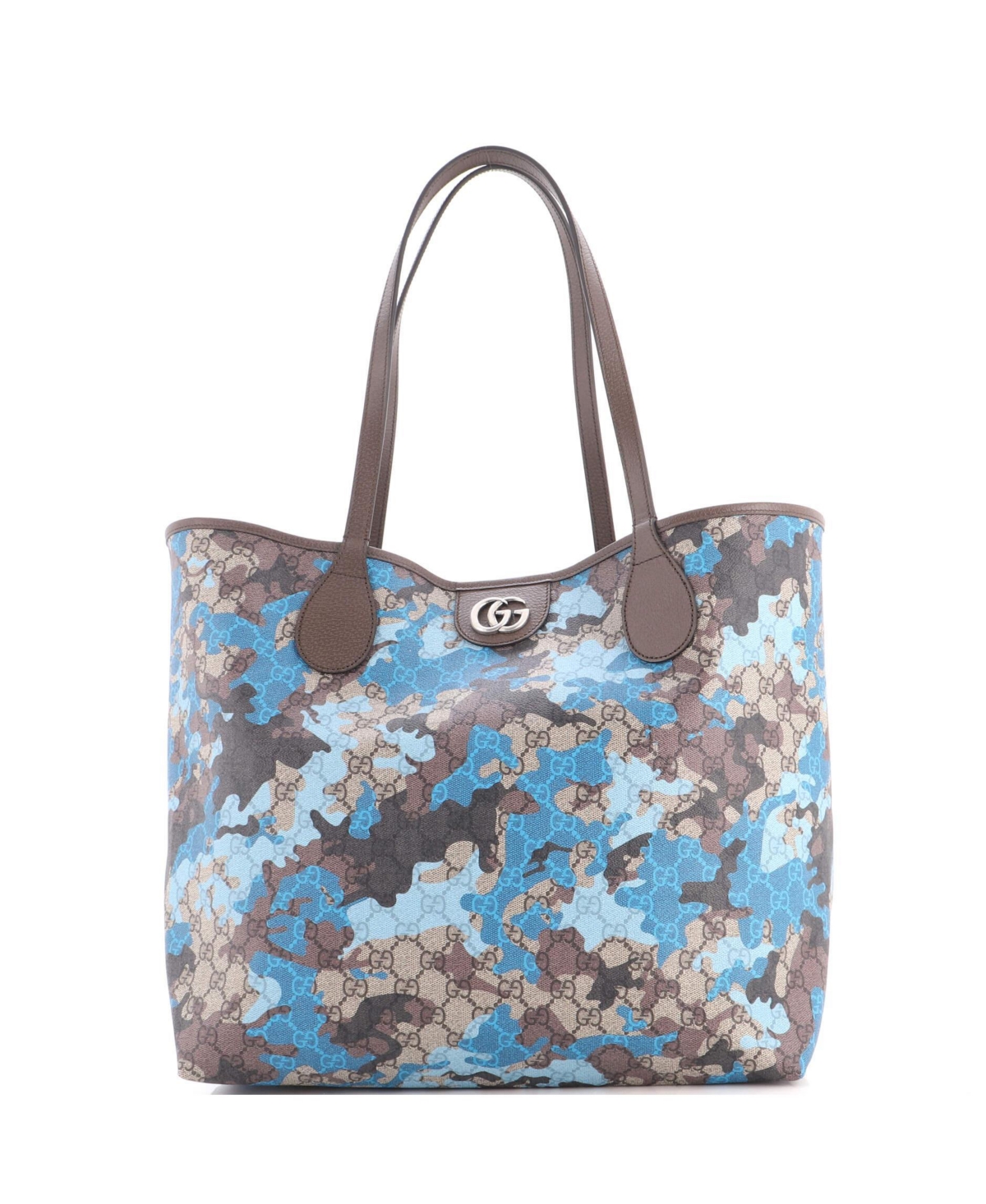 Pre-Owned Gucci Large Ophidia Gg Open Tote Gg Camouflage Coated Canvas - Brown