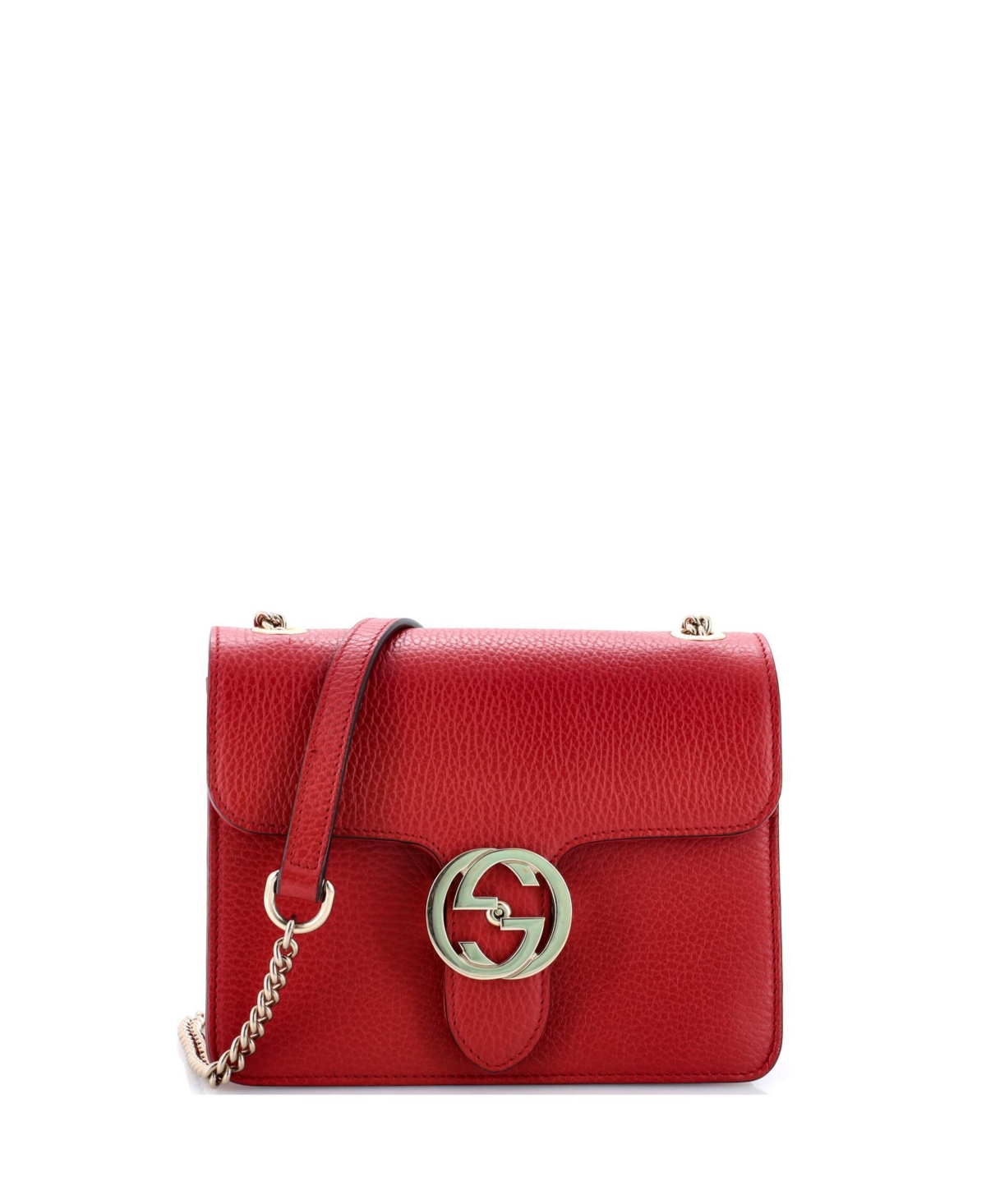 Pre-Owned Gucci Small Interlocking Shoulder Bag Leather - Red