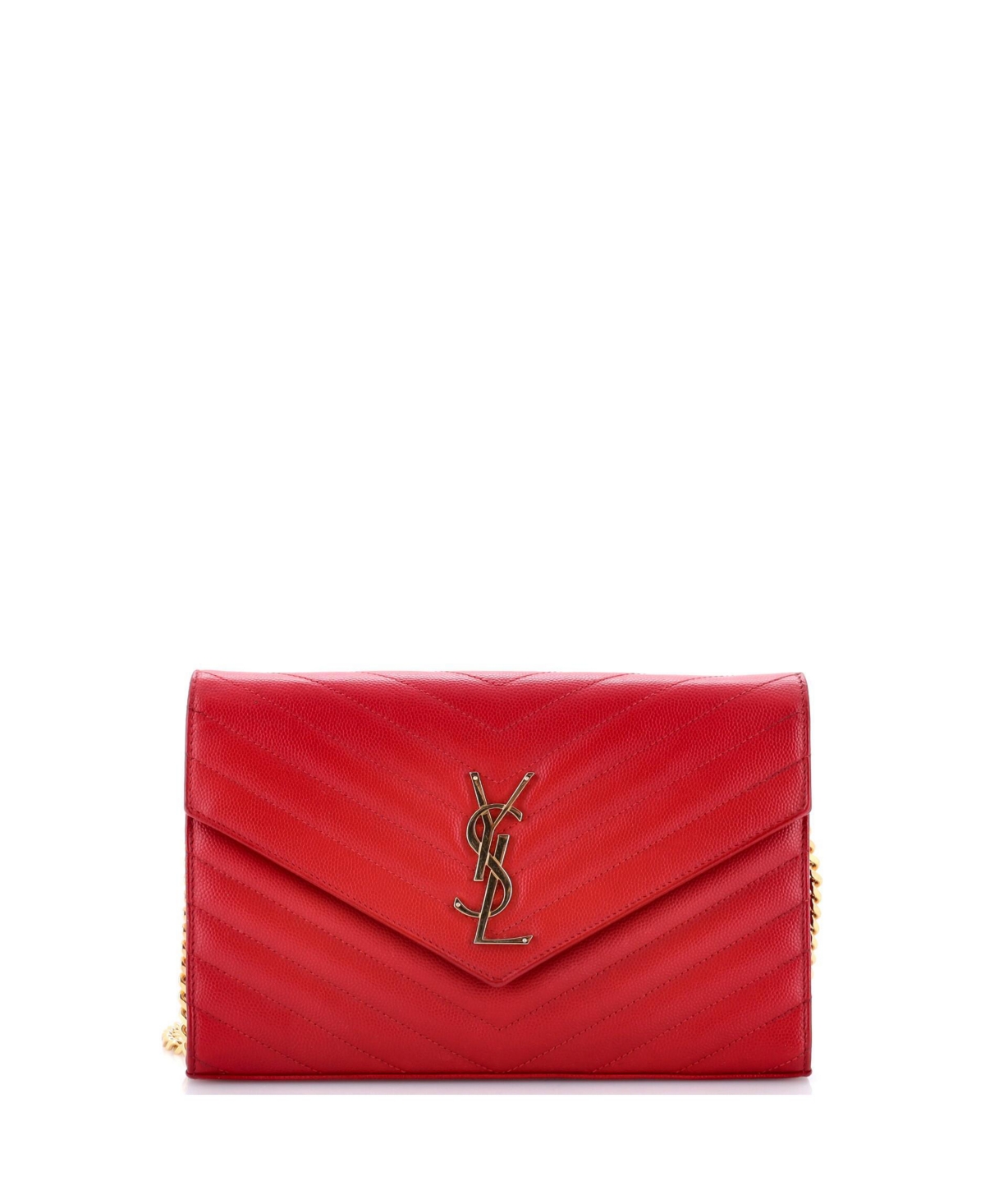 Pre-Owned Saint Laurent Medium Classic Monogram Wallet on Chain Matelasse Chevron Leather - Red