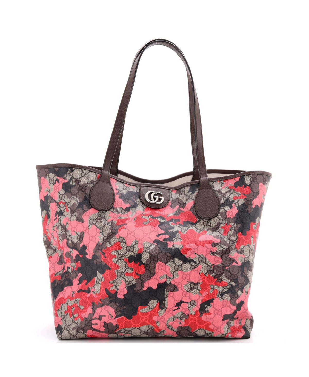 Pre-Owned Gucci Large Ophidia Gg Open Tote Gg Camouflage Coated Canvas - Brown