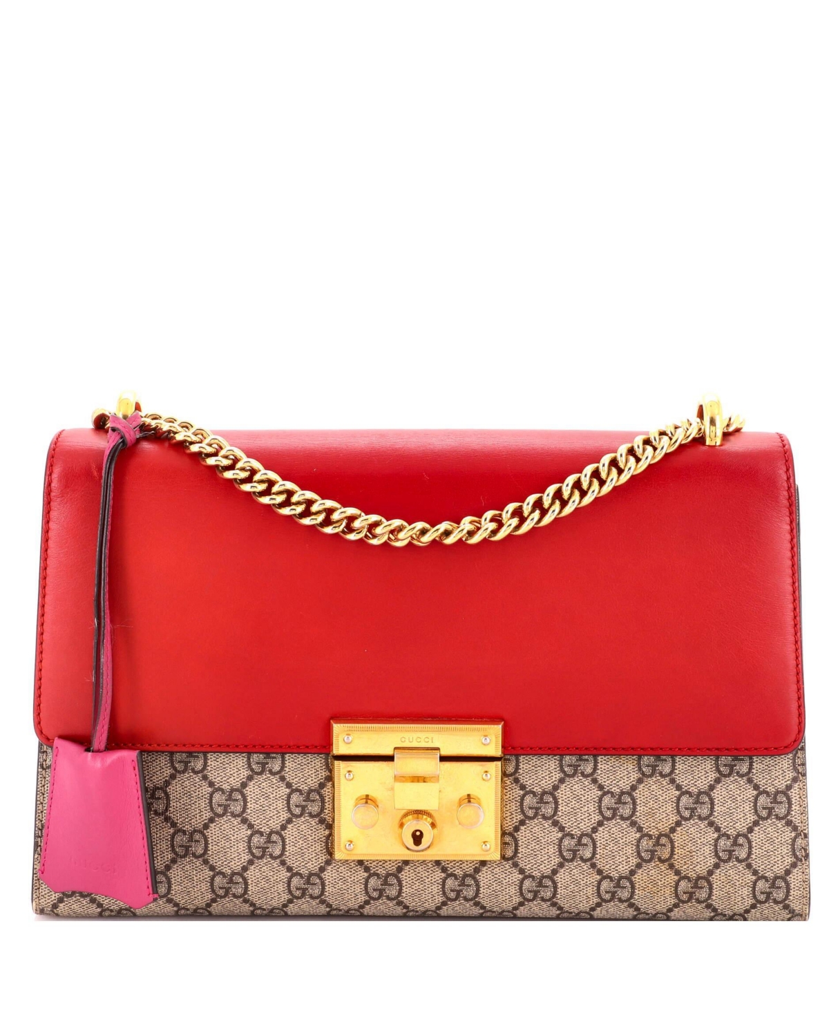 Pre-Owned Gucci Medium Padlock Shoulder Bag Gg Coated Canvas and Leather - Red