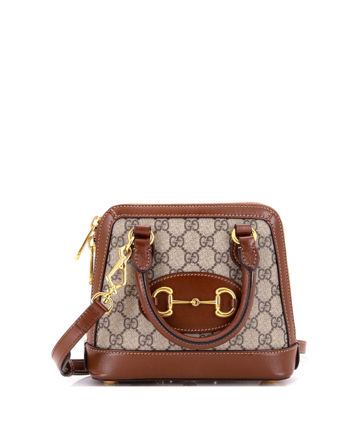 Pre-Owned Gucci Mini Horsebit 1955 Top Handle Bag Gg Coated Canvas with Leather - Brown