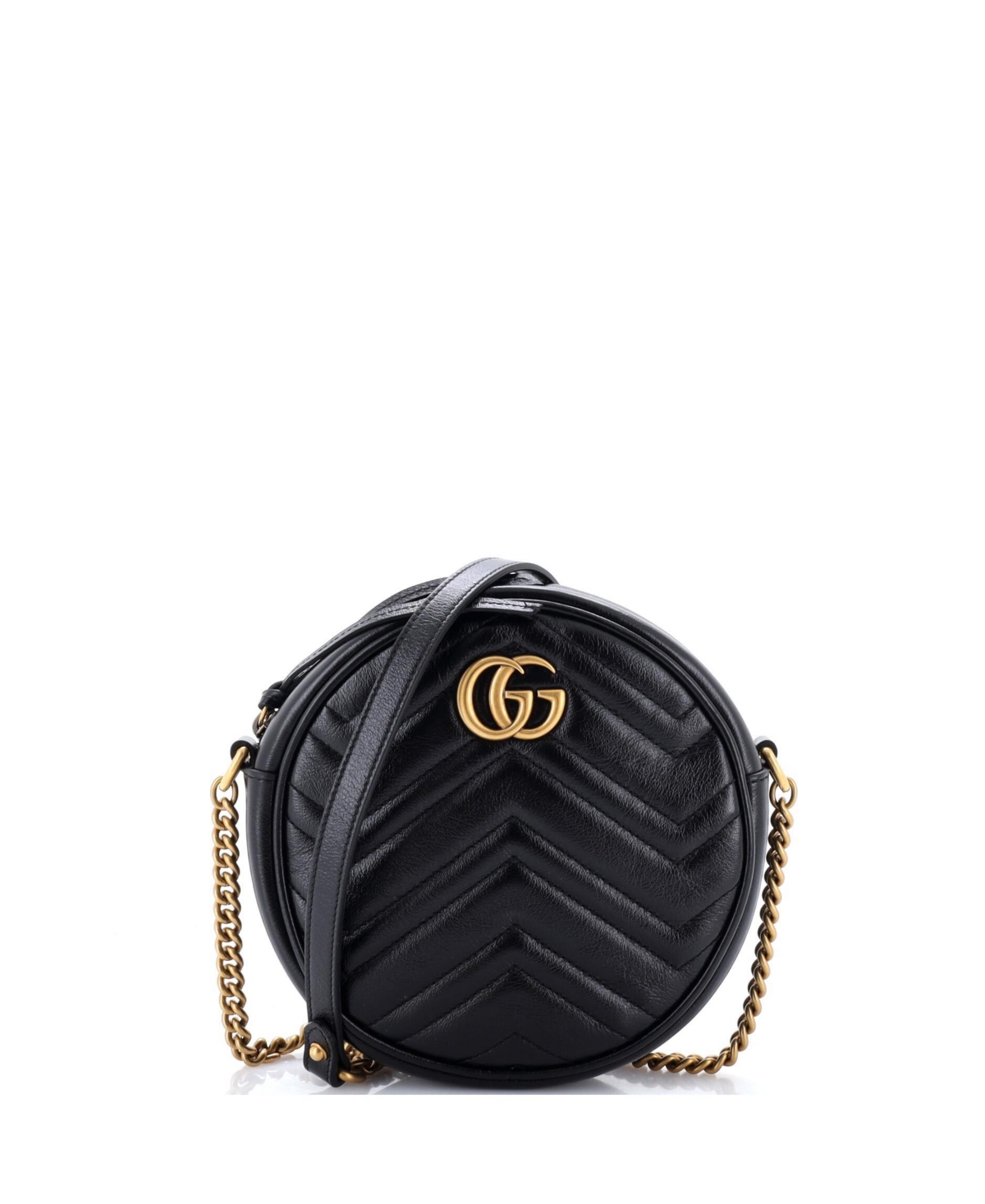 Pre-Owned Gucci Mini Gg Marmont Round Shoulder Bag Matelasse Leather - Black