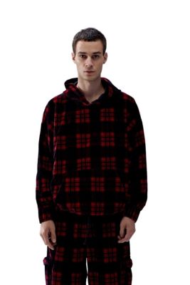 Men's Cotton Plaid Pullover Hoodie Sweatshirts