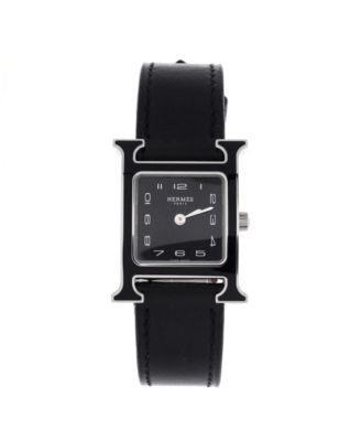 Pre-Owned HermA s Heure H Quartz Watch in Stainless Steel and Leather 21mm
