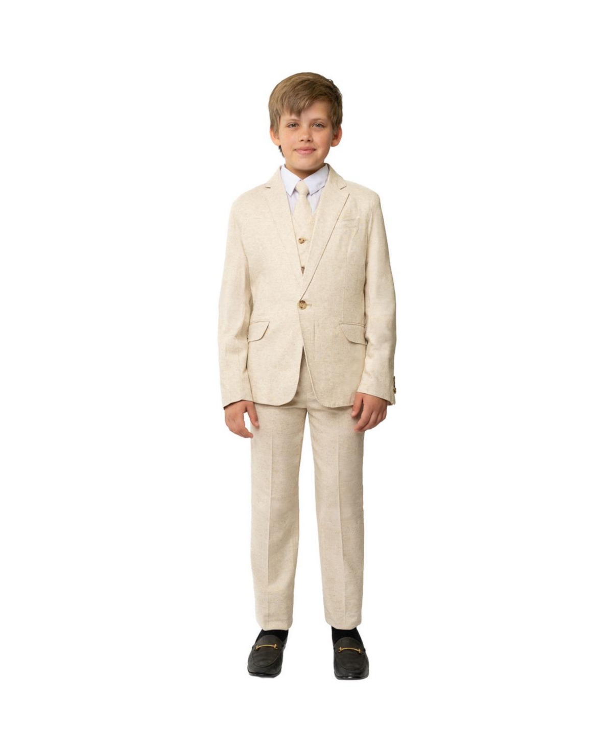 Peanut Butter Collection Little Boys and Big Boys Linen 5-Piece Shirt, Tie, Jacket, Vest and Pants Suit Set