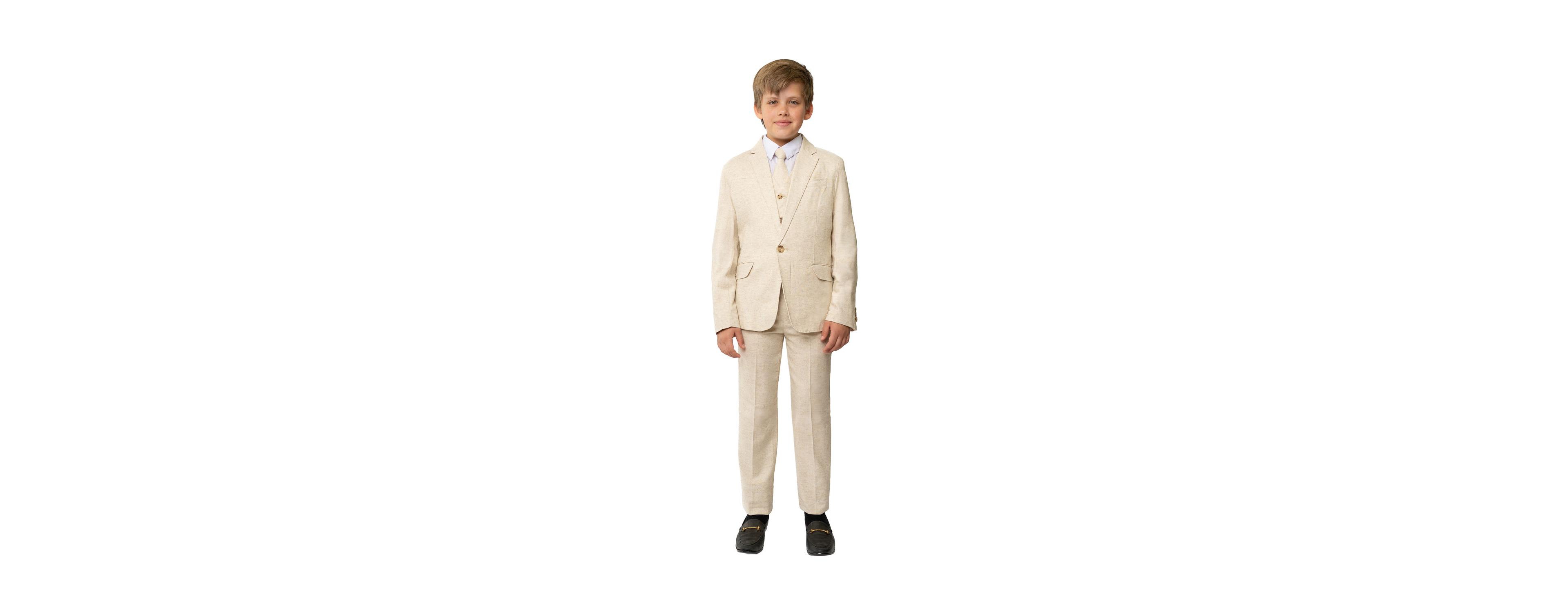 Peanut Butter Collection Little Boys and Big Boys Linen 5-Piece Shirt, Tie, Jacket, Vest and Pants Suit Set