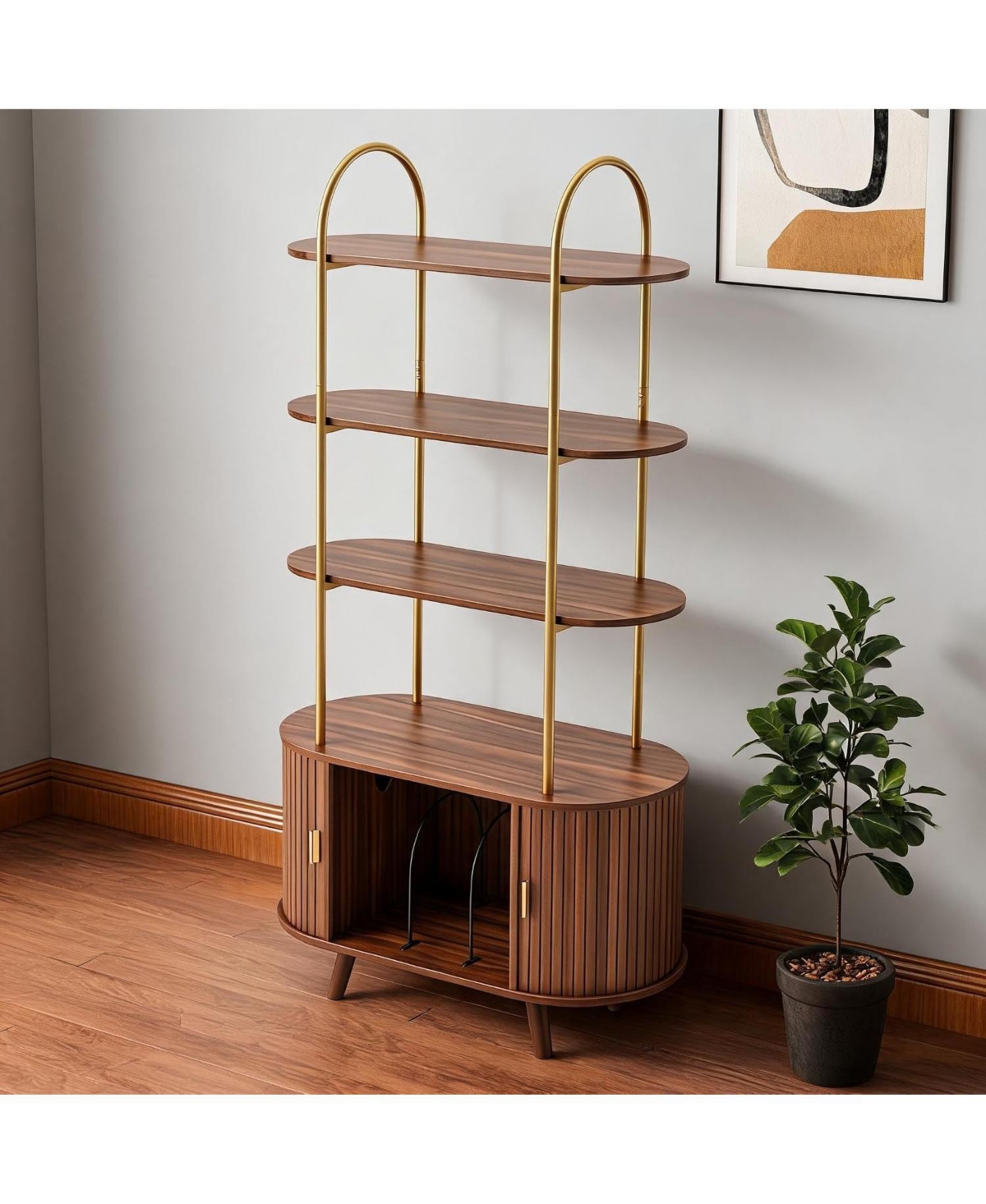 homfan 68.9 Inch 4-Tier Mdf Arched 2-Cabinet Bookshelf