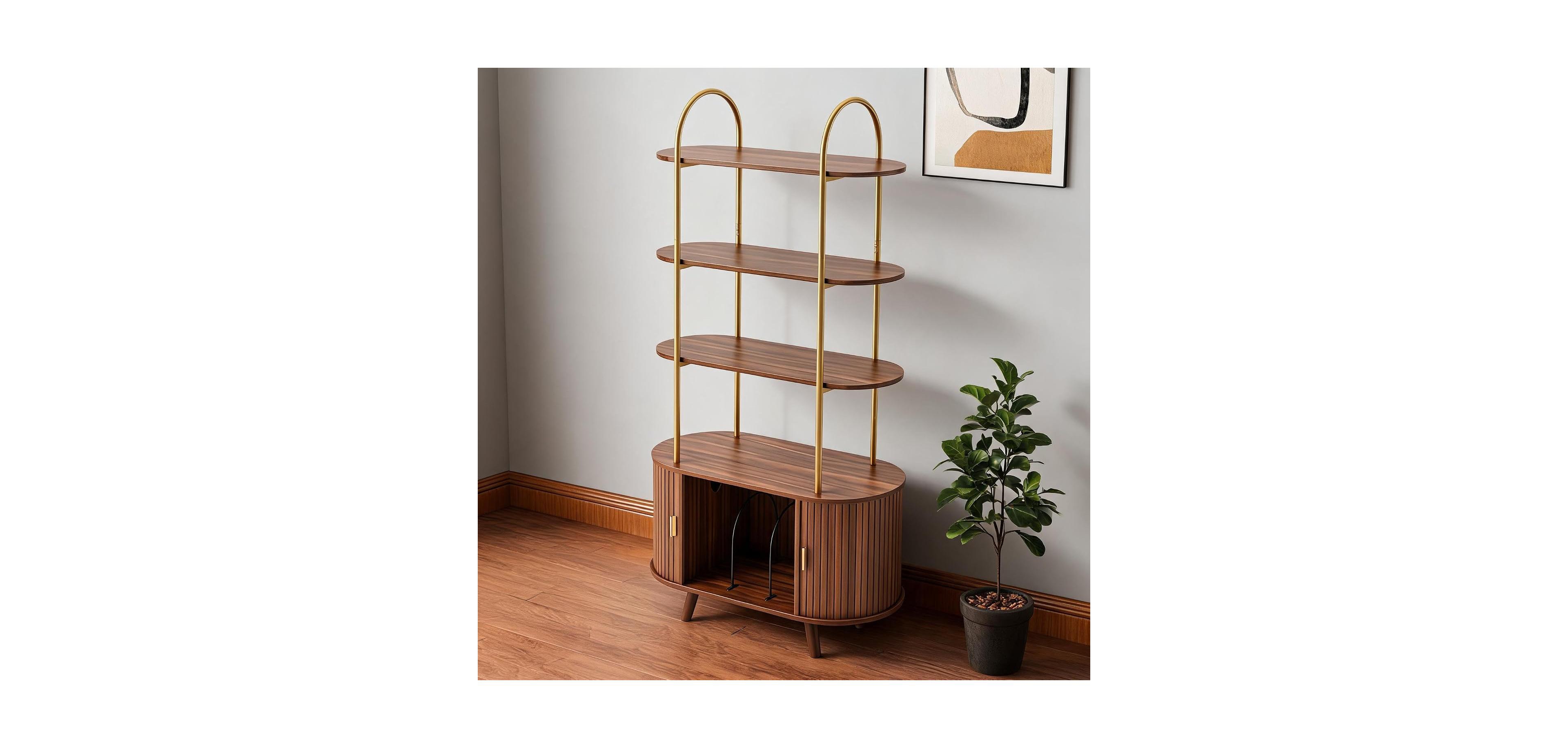homfan 68.9 Inch 4-Tier Mdf Arched 2-Cabinet Bookshelf