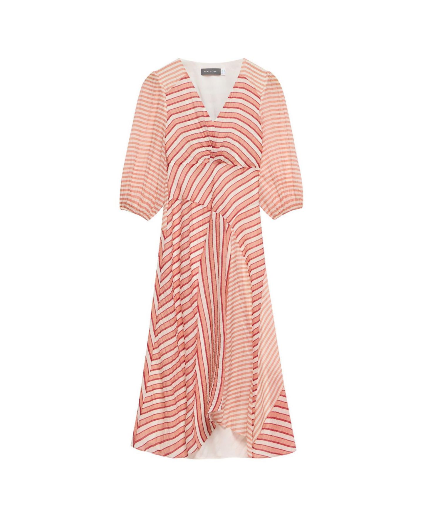Женское платье Mint Velvet Striped V-Neck 3/4-Sleeve Midi, цвет: Оранжевый — фото 4