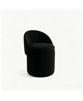 Upholstered Makeup Stool with Storage, Foldable Backrest and Modern Cylindrical Footrest Design