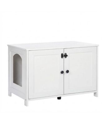 Cat Litter Box Bench Cabinet with Hidden Storage and Removable Divider
