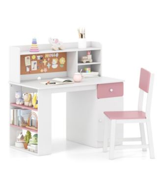 Kids Desk and Chair Set with 3-Layer Storage Side Shelf