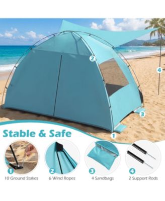 3-4 Person Beach Tent Sun Shelter with Extended Floor
