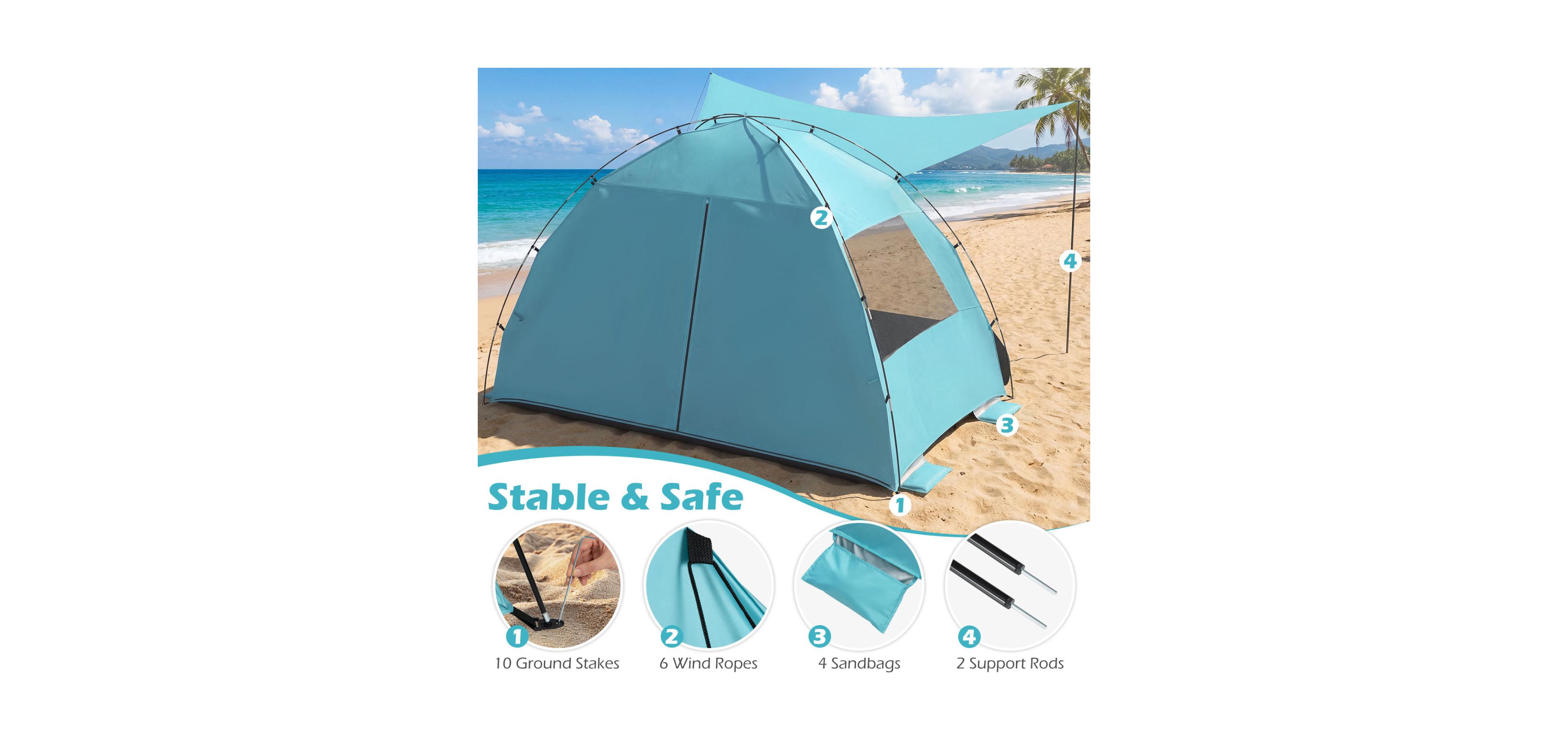Mecale 3-4 Person Beach Tent Sun Shelter with Extended Floor