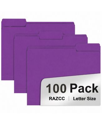 100 Pack 1/3 Cut Tab Colored File Folders Letter Size For Office Classroom