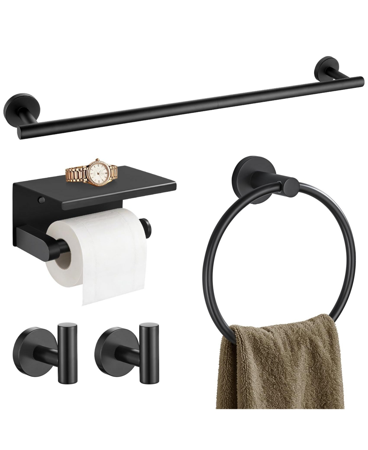 Cyqbd 5 Piece 23.6" Bathroom Hardware Set Towel Bar Rack Wall Mounted - Matte black