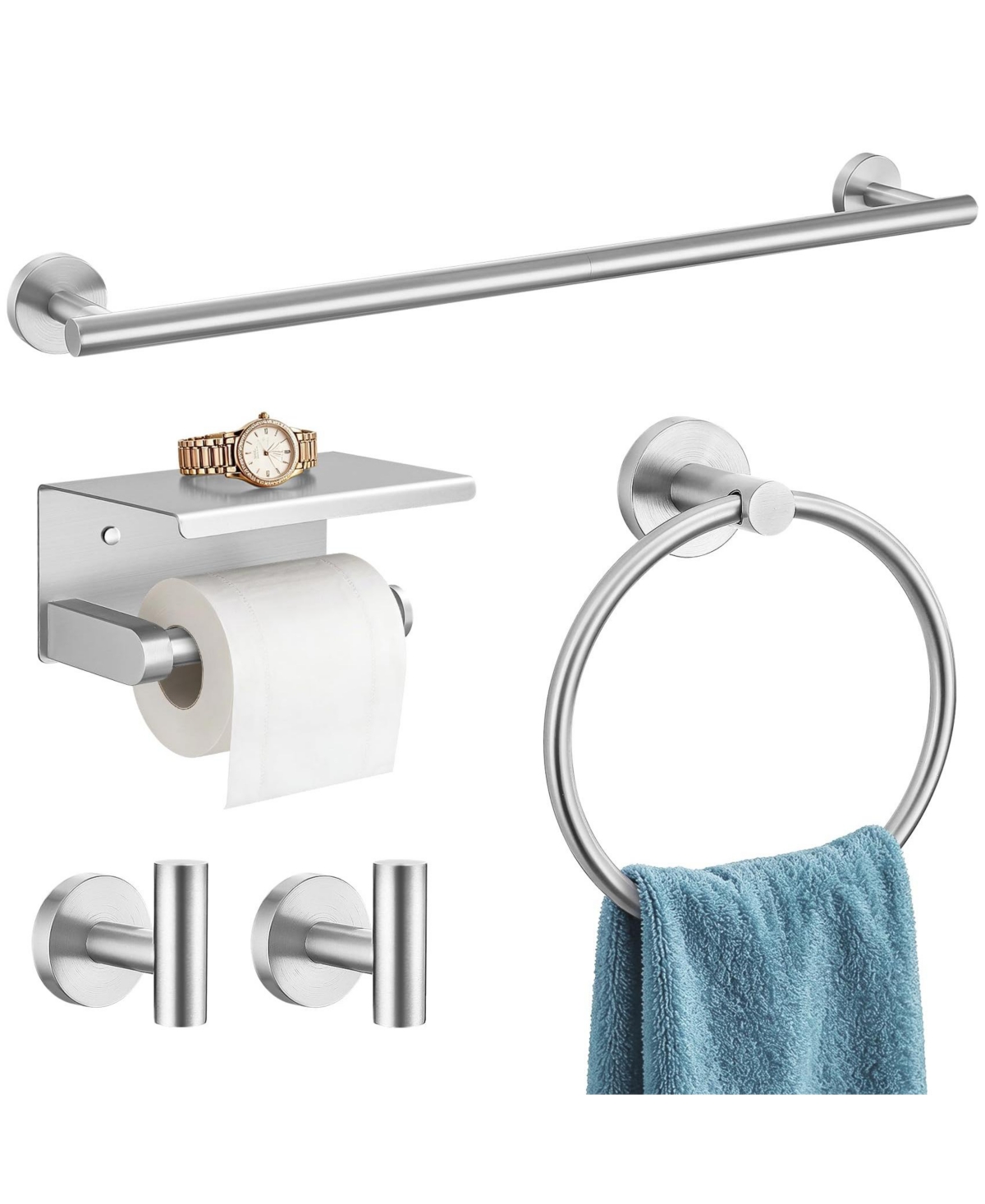Cyqbd 5 Piece 23.6" Bathroom Hardware Set Towel Bar Rack Wall Mounted - Brushed nickel