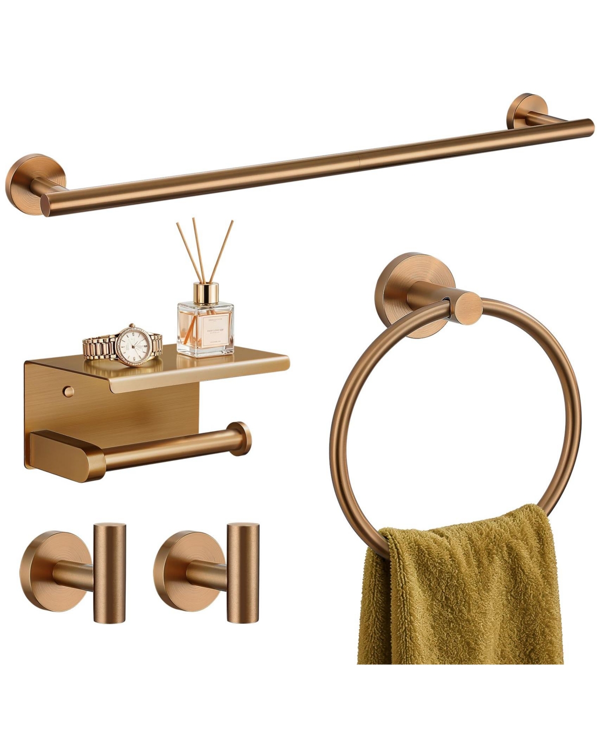 Cyqbd 5 Piece 23.6" Bathroom Hardware Set Towel Bar Rack Wall Mounted - Brushed rose gold