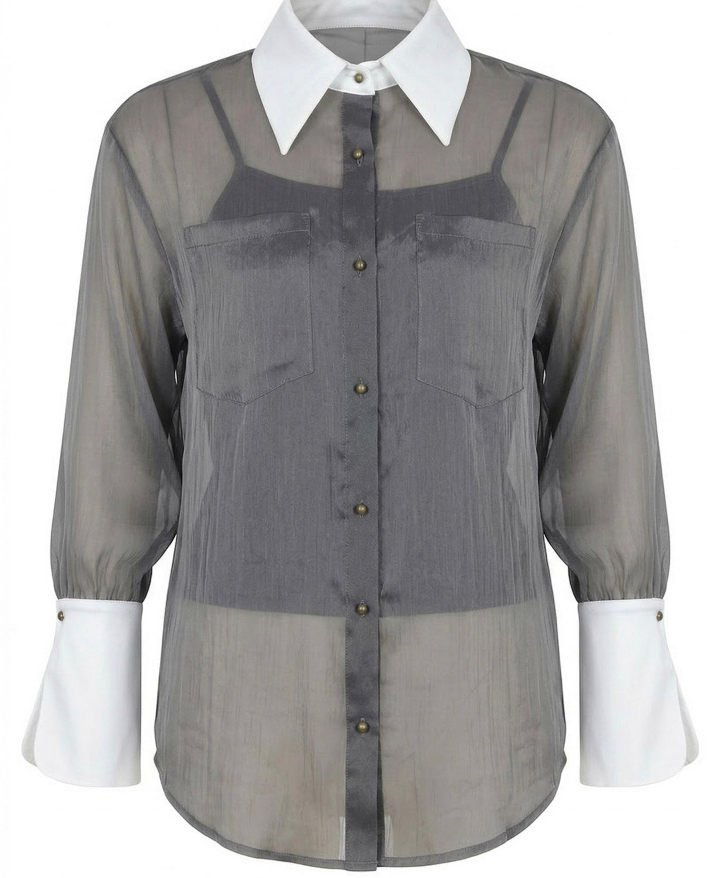Женская блузка Modenaire Sheer Contrast-Collar Long-Sleeve — фото 8