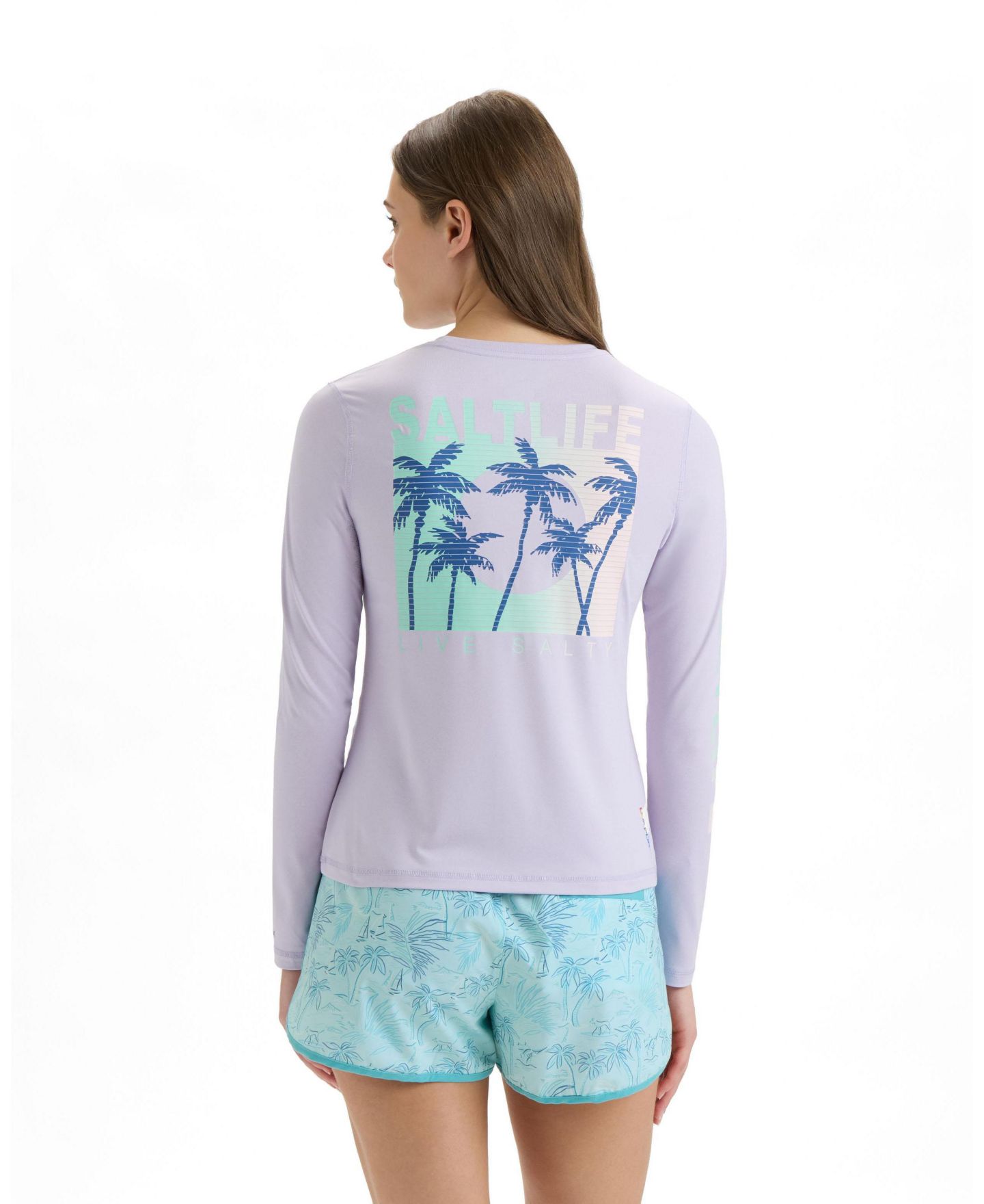Женская футболка Salt Life Palmline Graphic Long-Sleeve, цвет: Лавандовый меланжевый — фото 2